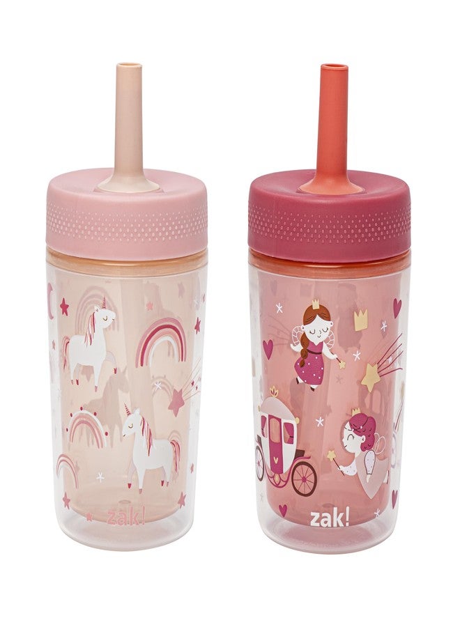 Zak Designs Capri Toddler Tumblers For Travel or At Home, 9oz 2-Pack Double Wall Plastic Sippy Cups With Leak-Proof Design is Perfect For Kids (Fairy Tales, Rainbow Magic) - Image 1